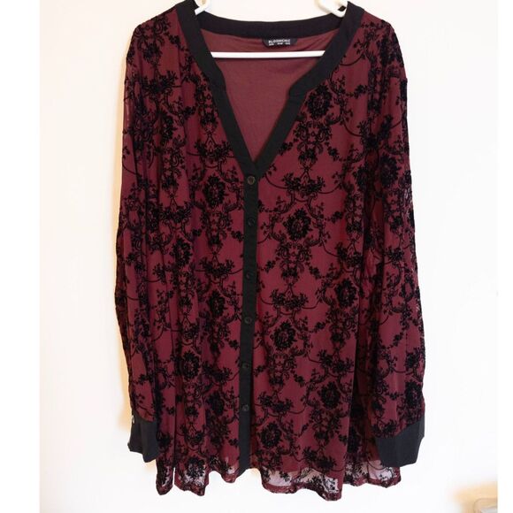Bloomchic maroon lace pattern long sleeve blouse size US 26 - Picture 1 of 4